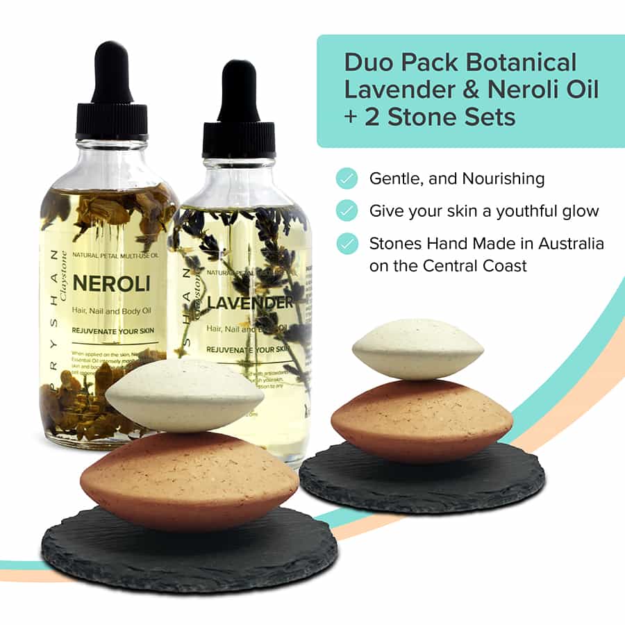 Duo Pack Botanical Neroli + Lavender Oils and Stone Sets .